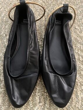 NWT retail $198 Sz 10 Jeffrey Campbell Tippy Black Leather Ballet Flat+GOLD hoop